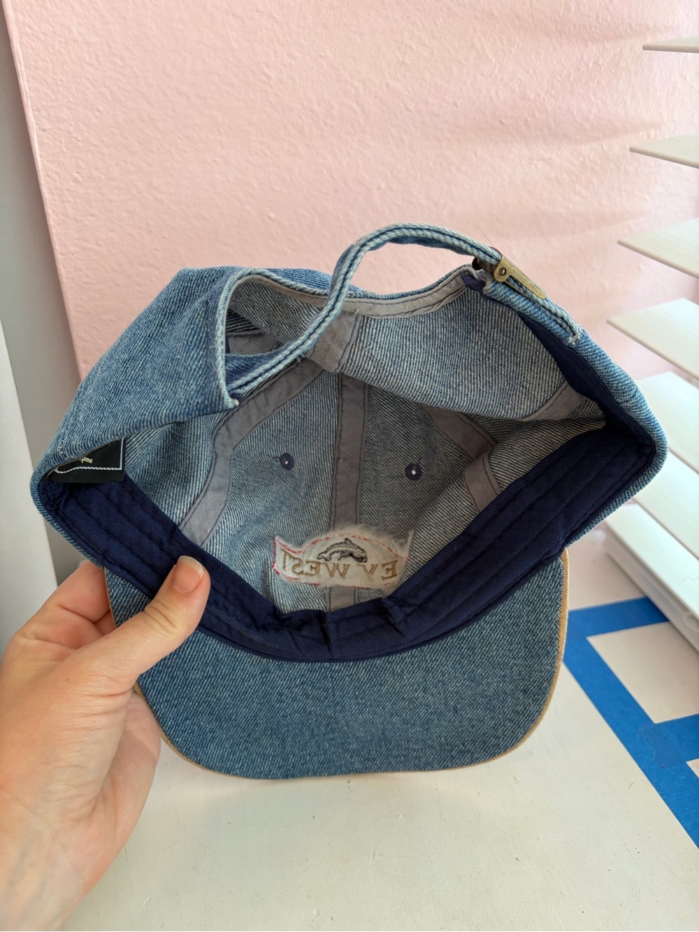 Key West Dolphin Ball Cap Denim Suede Vintage Coastal Dad Hat - Picture 3 of 5